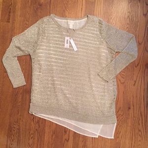 NWT Chicos Asymmetrical Metallic Gold Shimmery Top